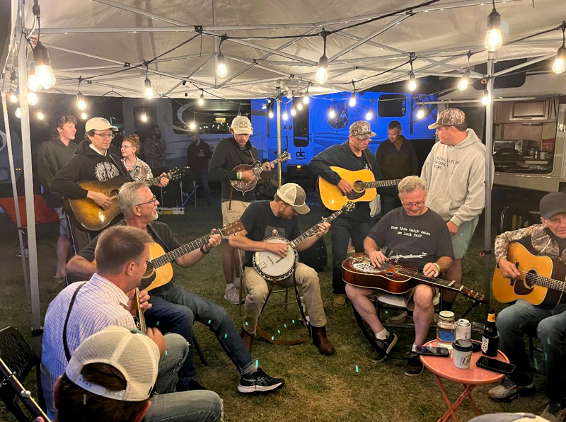 John, Jimmy Carson, Coy and friends jaming at the 2026 Pickin' On The Plains Music Festival - photo © B. McLemore