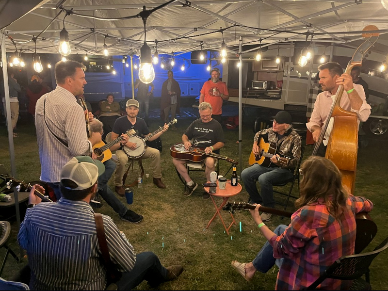 John Meyer, the McLemores, Jimmy Campbell, and more jamming at the 2026 Pickin' On The Plains Music Festival - photo © B. McLemore