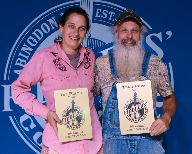 Juliet & Todd Gladson, 1st Place Vocal Duet, at the 2026 Abingdon Fiddlers' Convention - photo © G. Nicholas Hancock