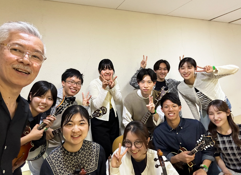 Kobe University Bluegrass Circle with Kazuhiro Inaba at KazCamp 2026 - photo courtesy of KazCamp