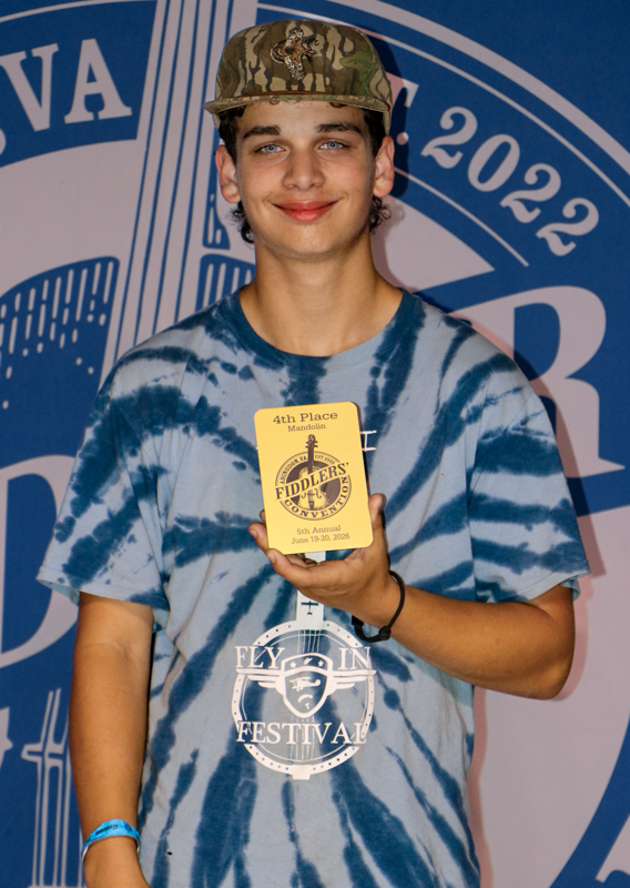 Lemuel Gladson, 4th Place Adult Mandolin, at the 2026 Abingdon Fiddlers' Convention - photo © G. Nicholas Hancock