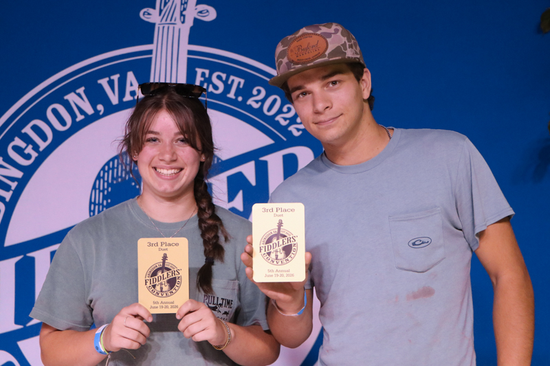 Lindy & Harlan Gladson, 3rd Place Vocal Duet, at the 2026 Abingdon Fiddlers' Convention - photo © G. Nicholas Hancock