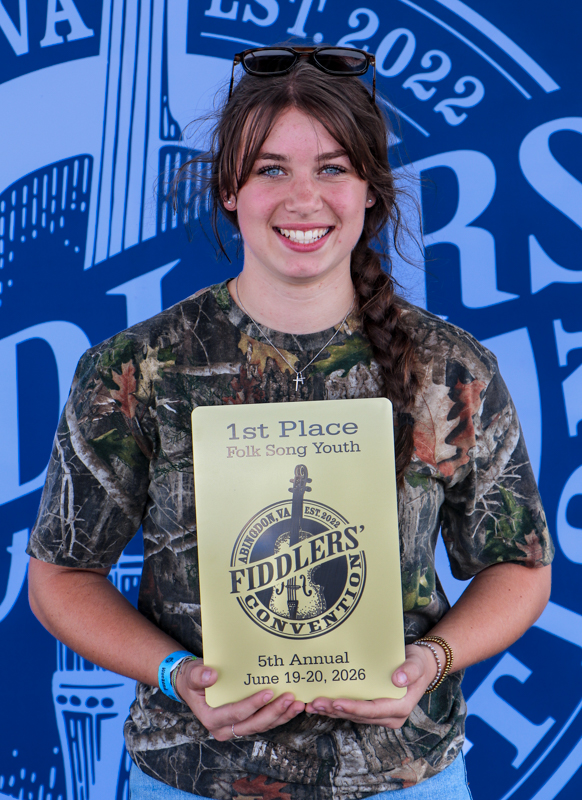 Lindy Gladson, 1st Place Youth Folk Song, at the 2026 Abingdon Fiddlers' Convention - photo © G. Nicholas Hancock
