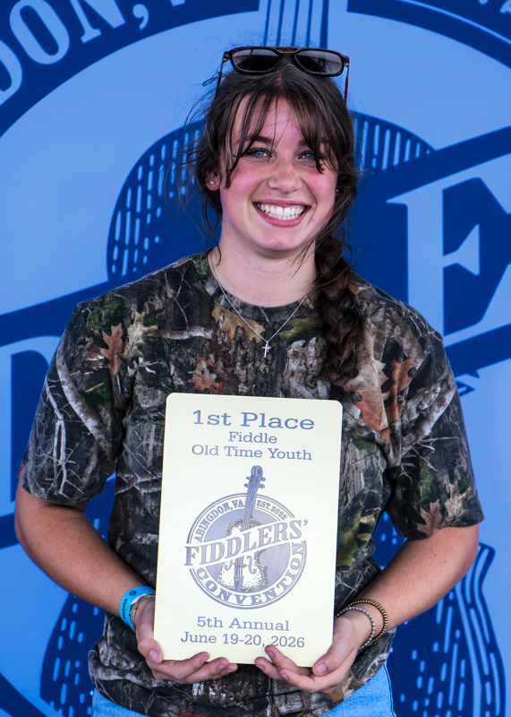 Lindy Gladson, 1st Place Youth Old-time Fiddle, at the 2026 Abingdon Fiddlers' Convention - photo © G. Nicholas Hancock