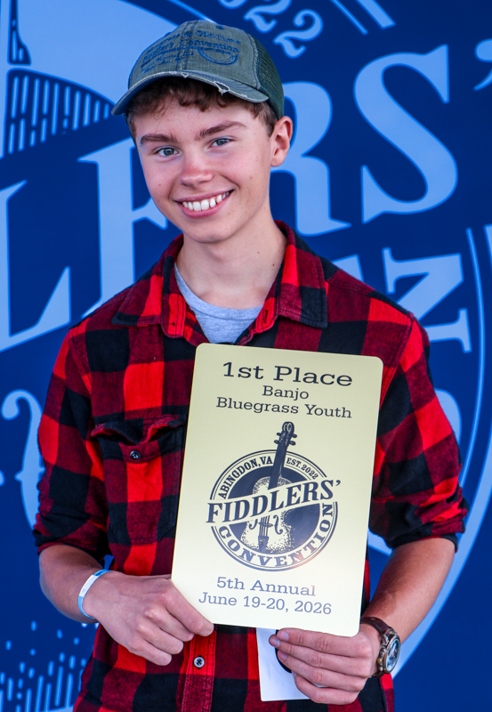 Shawn Rippel, 1st Place Youth Bluegrass Banjo, at the 2026 Abingdon Fiddlers' Convention - photo © G. Nicholas Hancock