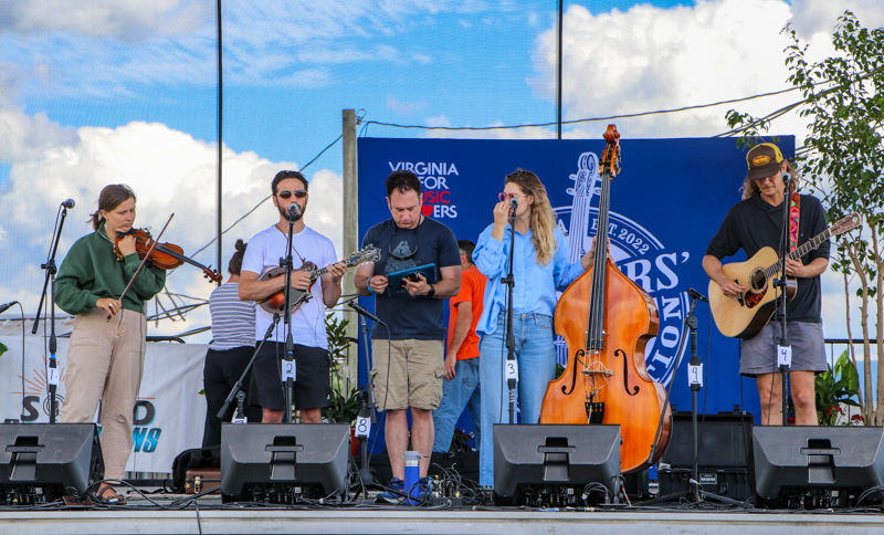 Sound check for the Shelby Means Band at the 2026 Abingdon Fiddlers' Convention - photo © G. Nicholas Hancock