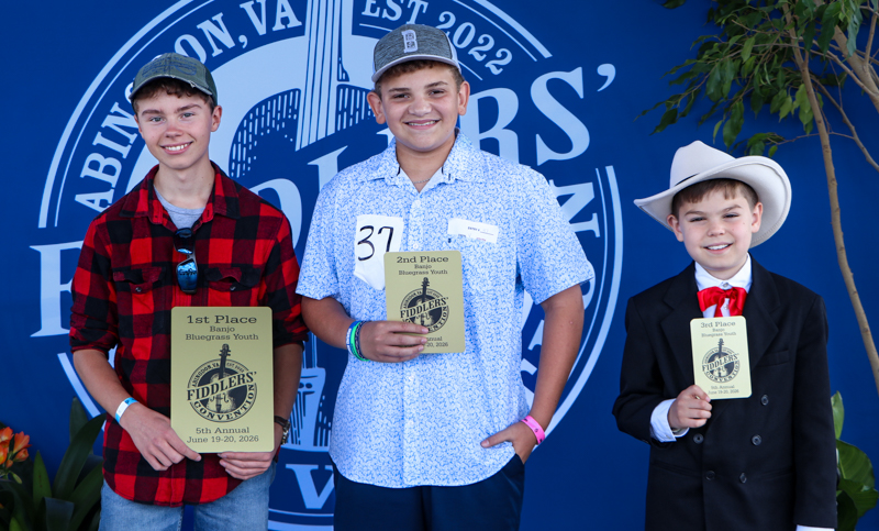 Youth Bluegrass Banjo winners at the 2026 Abingdon Fiddlers' Convention - photo © G. Nicholas Hancock