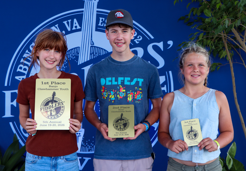Youth Clawhammer Banjo winners at the 2026 Abingdon Fiddlers' Convention - photo © G. Nicholas Hancock
