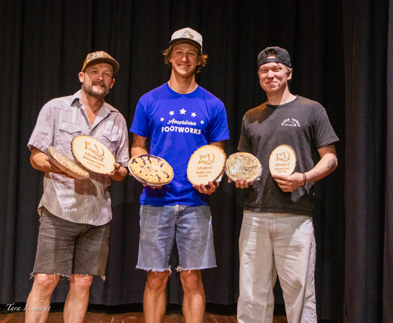 Advanced Banjo Winners- Jason Chixchen, Jesse Martin, and Danick Jensen at the 2026 National Oldtime Fiddlers' Contest & Festival - photo © Tara Linhardt