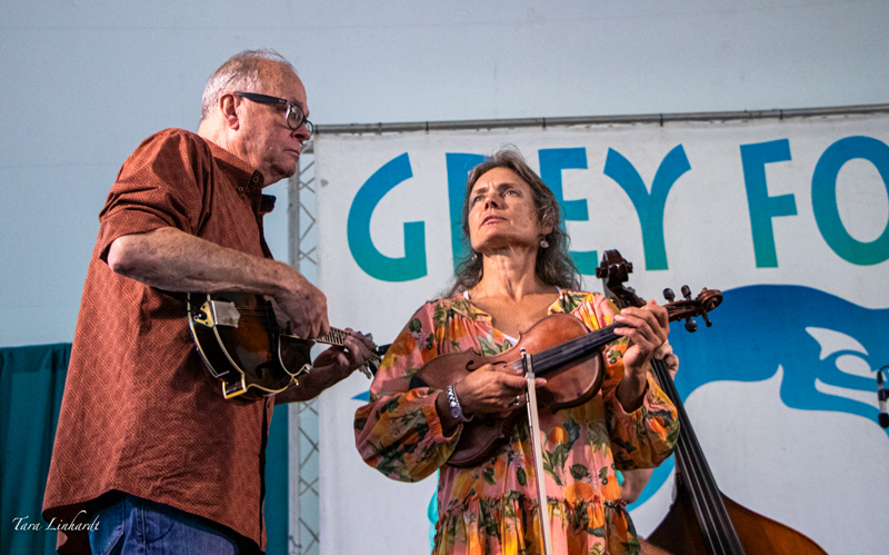 Brian Aldridge with Heidi Clare with Dry Branch Fire Squad at the 2026 Grey Fox Bluegrass Festival - photo © Tara Linhardt