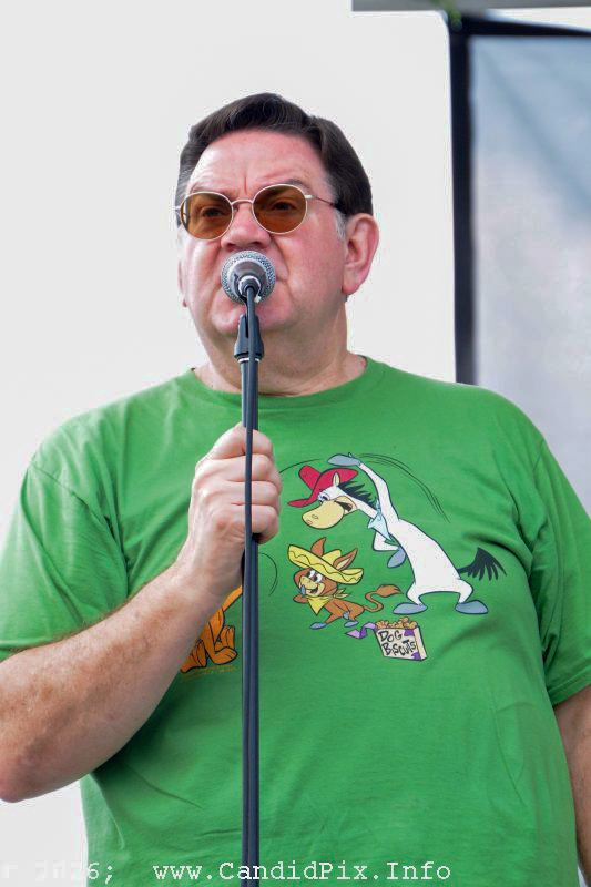 MC Joe Mullins brings on the first act at the 2026 Industrial Strength Summer Fest - photo © Bill Warren