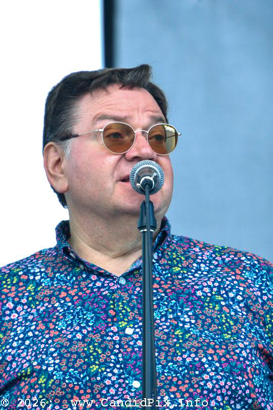 MC Joe Mullins launches Saturday's show at the 2026 Industrial Strength Summer Fest - photo © Bill Warren