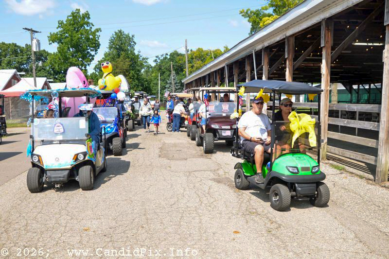Golf cart parade prior to the 2026 Marshall Bluegrass Festival - photo © Bill Warren
