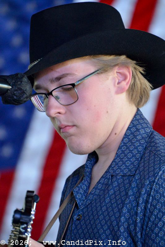 Gavin Conley with the Riley Gilbreath Band at the 2026 Marshall Bluegrass Festival - photo © Bill Warren