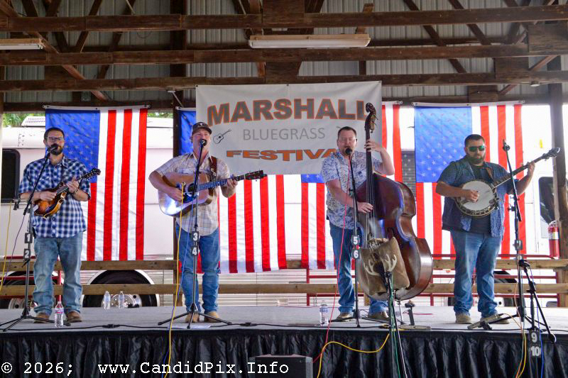 The Caleb Daugherty Band at the 2026 Marshall Bluegrass Festival - photo © Bill Warren