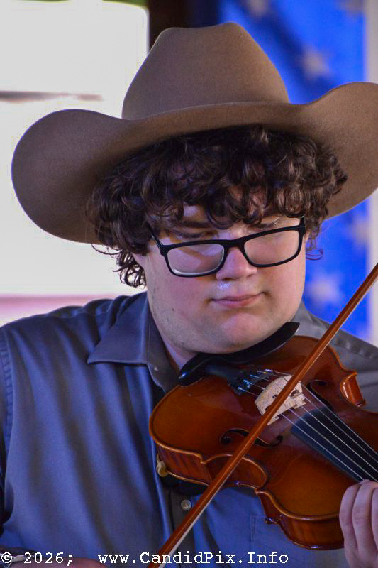 Eb Saunders with The Kevin Prater Band at the 2026 Marshall Bluegrass Festival - photo © Bill Warren