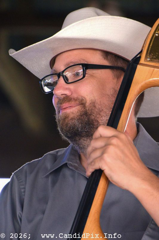 Larry Cadle with The Kevin Prater Band at the 2026 Marshall Bluegrass Festival - photo © Bill Warren