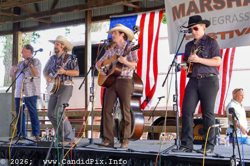 Riley Gilbreath and Lone Star Blue at the 2026 Marshall Bluegrass Festival - photo © Bill Warren