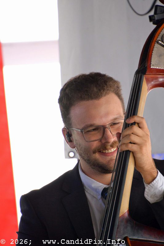 Gabriel Hebert with Junior Sisk & Ramblers Choice at the 2026 Marshall Bluegrass Festival - photo © Bill Warren