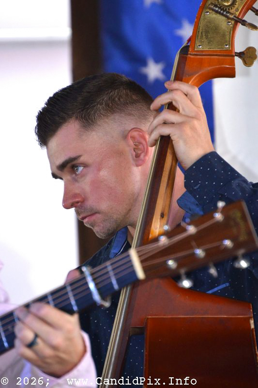 Nate Stevens with The Chris Davis Band at the 2026 Marshall Bluegrass Festival - photo © Bill Warren