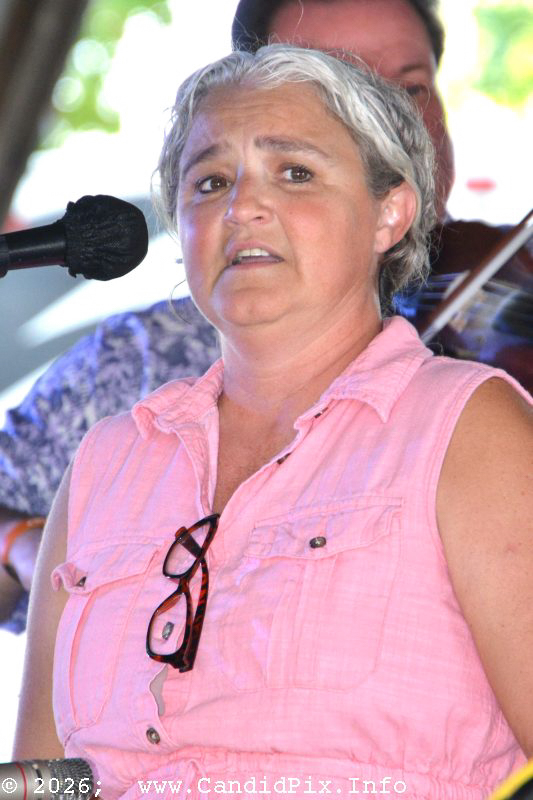Riley Gilbreath's mother Janet joins him and Lone Star Blue at the 2026 Marshall Bluegrass Festival - photo © Bill Warren