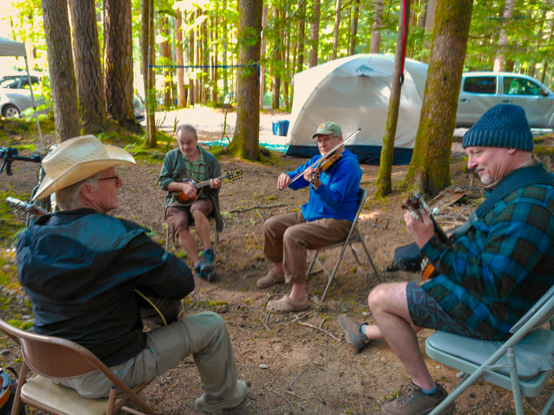 Outdoor jamming at the 2026 Darrington Bluegrass Festival - photo © Mark Stidham