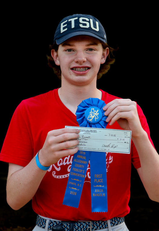 Eamon Russell, 1st Place Junior Mandolin at the 2026 Alleghany County Fiddlers' Convention - photo © G. Nicholas Hancock