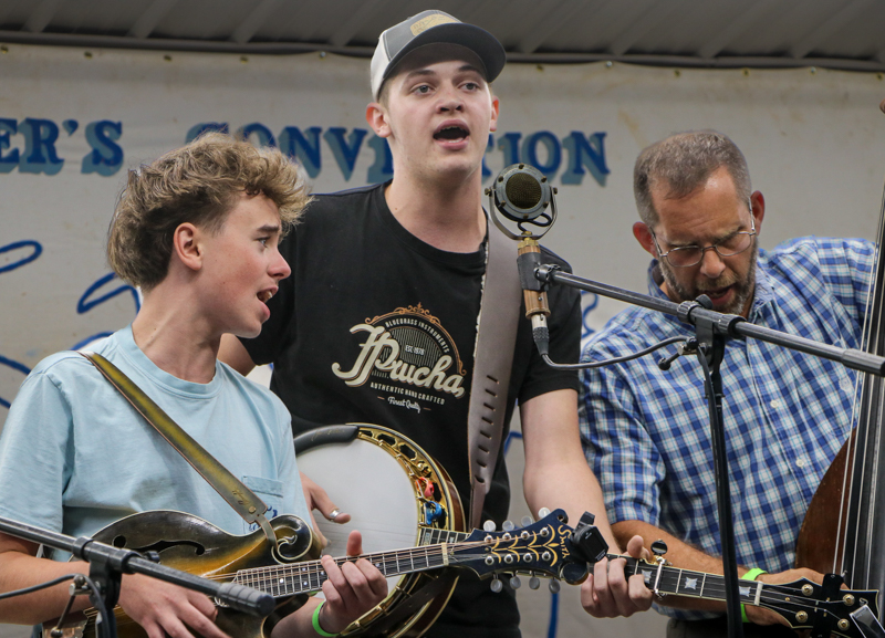 Elijah Smith, Malachi Bulman, Eric Marshall with Granite City Grass at the 2026 Alleghany County Fiddlers' Convention - photo © G. Nicholas Hancock