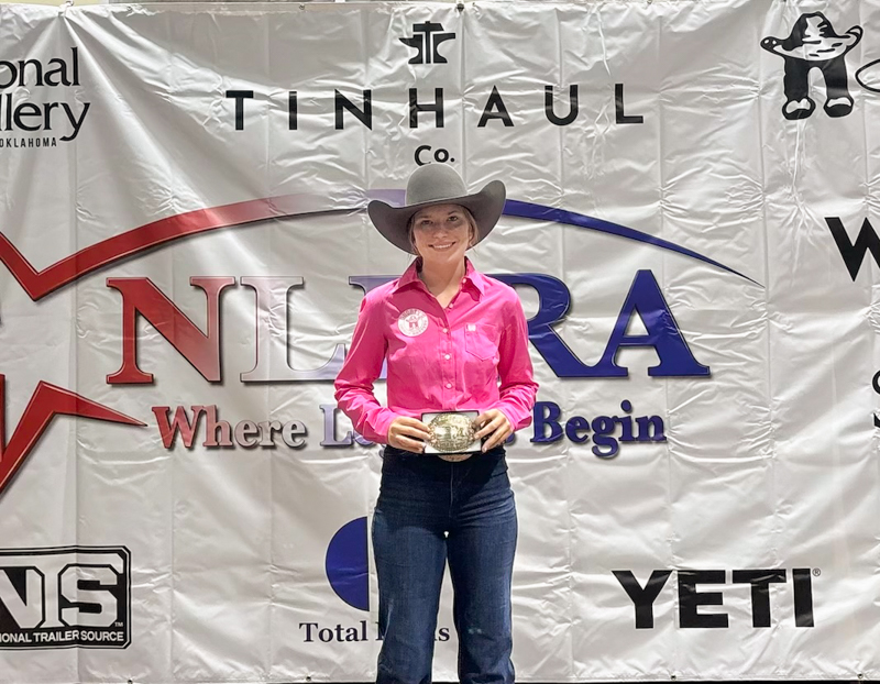 Ranelle Dietrich with her 5th place buckle at the 2026 youth rodeo worlds in Oklahoma - photo © Tiffany Dietrich