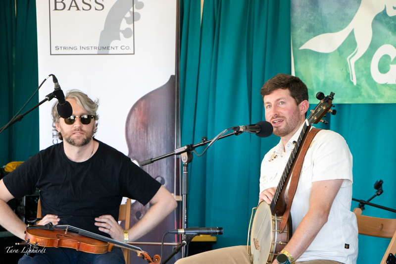 George Jackson and Brad Kolodner perform and discuss old time traditions at the 2026 Grey Fox Bluegrass Festival - photo © Tara Linhardt