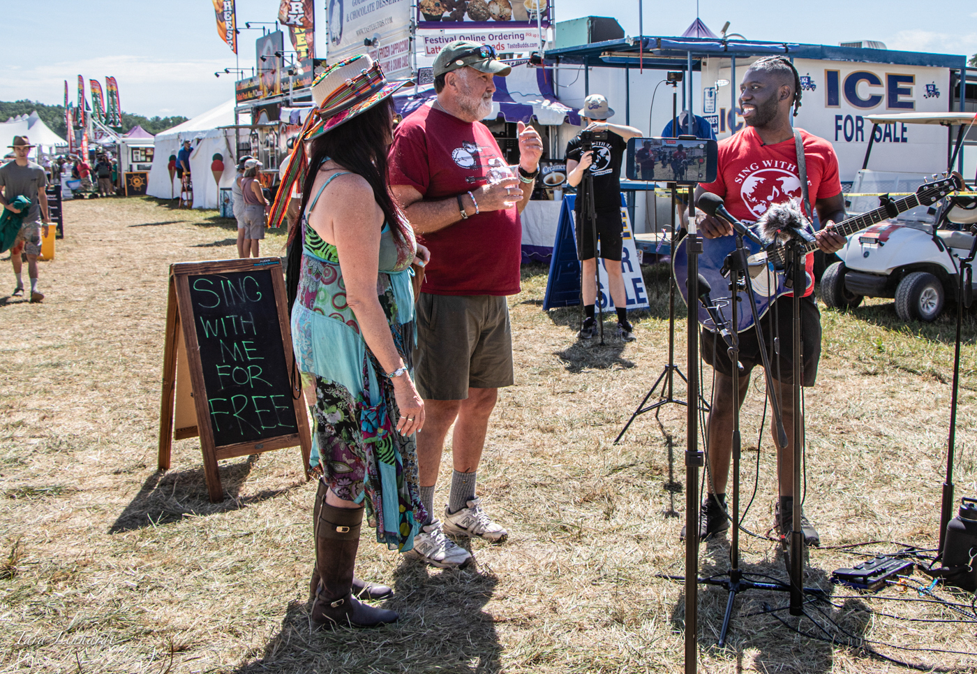 Guitaro 500 streaming live karaoke at the 2026 Grey Fox Bluegrass Festival - photo © Tara Linhardt