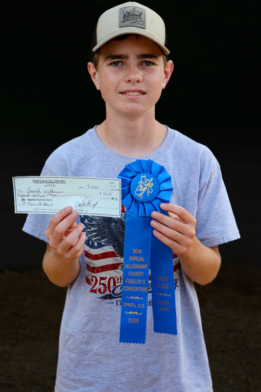 Josiah Wilkerson, 1st Place Junior Banjo at the 2026 Alleghany County Fiddlers' Convention - photo © G. Nicholas Hancock