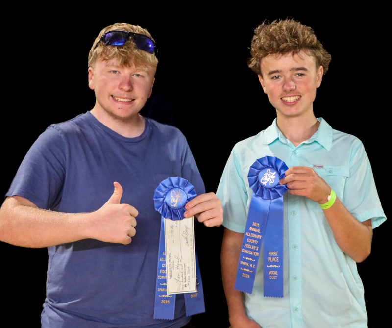 Levi Head and Elijah Smith, 1st Place Vocal Duet at the 2026 Alleghany County Fiddlers' Convention - photo © G. Nicholas Hancock