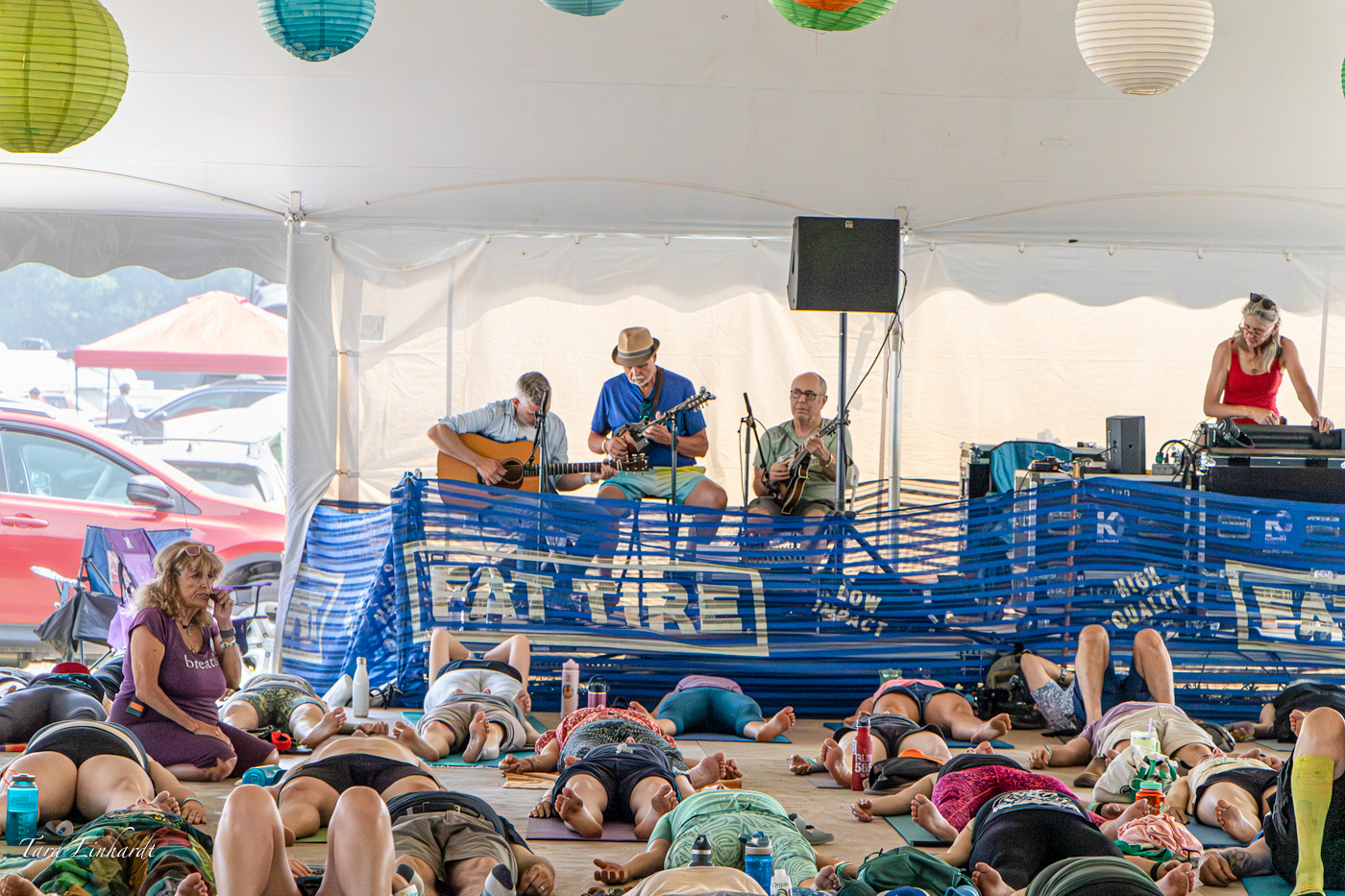 Live music for morning yoga at the 2026 Grey Fox Bluegrass Festival - photo © Tara Linhardt