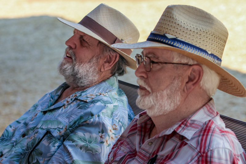 MCs Sam Linkous and Dale Morris backstage at the 2026 Alleghany County Fiddlers' Convention - photo © G. Nicholas Hancock