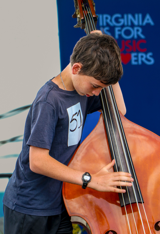 Misha MacSweeney in Youth Bass competition  at the 2026 Abingdon Fiddlers' Convention - photo © G. Nicholas Hancock