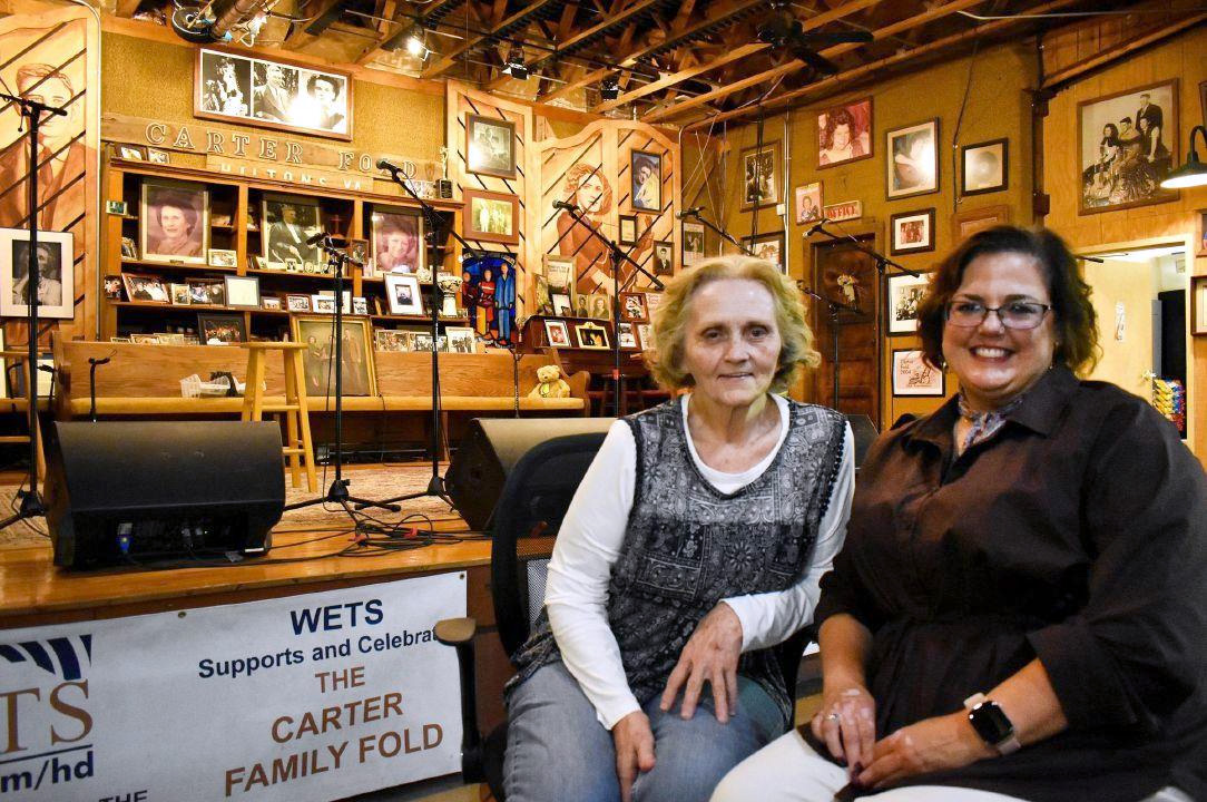 Rita Forrester and Ellen Stroud on the stage at the Carter Family Fold - photo © Mike Steele
