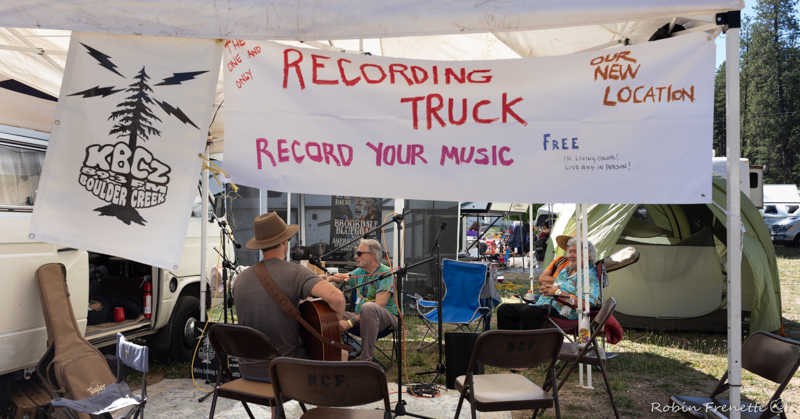 The Recording Truck (van) - Frank Finn, Sound Engineer, Eric Burman DJ - KBCZ Boulder Creek Radio carry on the legacy of Bruce Champion at the 2026 CBA Father's Day Bluegrass Festival - photo © Robin Frenette