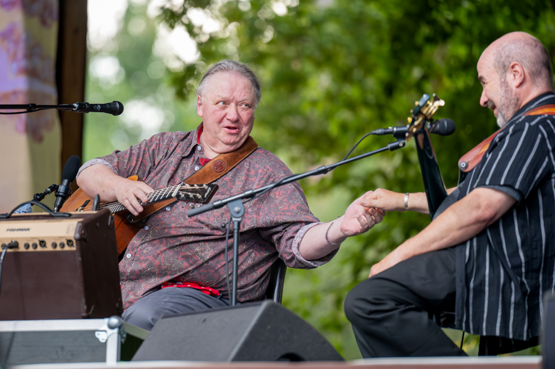 Uwe Kruger and Joel Landsberg with The Kruger Brothers at RockyGrass 2026 - photo © Tom Dunning