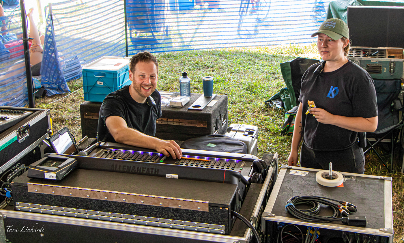 Sound engineers making the magic happen at the 2026 Grey Fox Bluegrass Festival - photo © Tara Linhardt