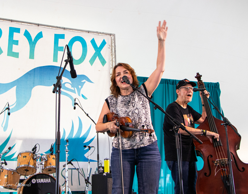 Tammy Rogers and Mike Fleming with The Steeldrivers at the 2026 Grey Fox Bluegrass Festival - photo © Tara Linhardt