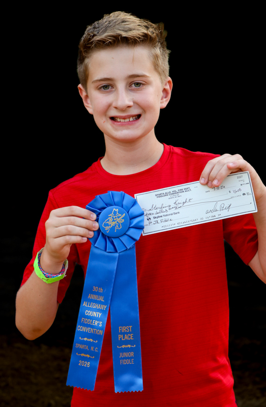 Sterling Hollifield, 1st Place Junior Fiddle at the 2026 Alleghany County Fiddlers' Convention - photo © G. Nicholas Hancock