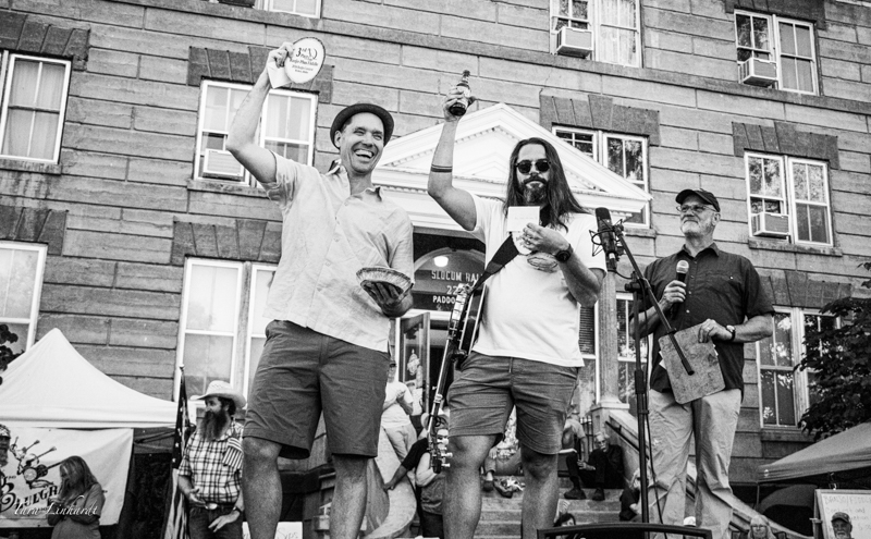 Third place in the Banjo & Fiddle Contest- Vi Wickam & Derek Costen at Weiser at the 2026 National Oldtime Fiddlers' Contest & Festival - photo © Tara Linhardt