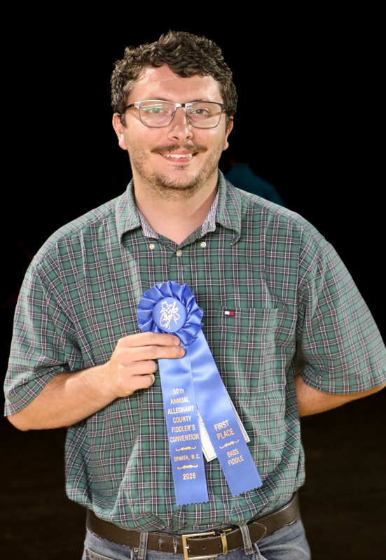 Timothy Williams, 1st Place Bass Fiddle at the 2026 Alleghany County Fiddlers' Convention - photo © G. Nicholas Hancock