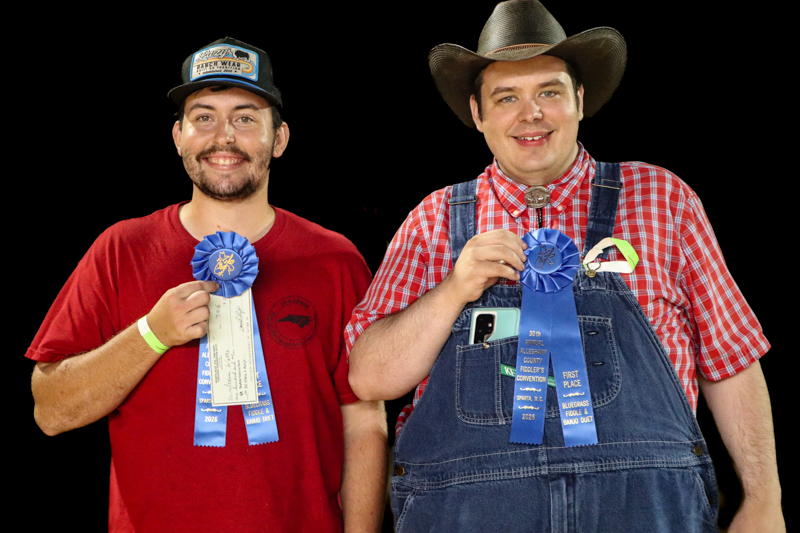 Travis Watts and Adam Burrows, 1st Place Bluegrass Fiddle & Banjo Duet at the 2026 Alleghany County Fiddlers' Convention - photo © G. Nicholas Hancock