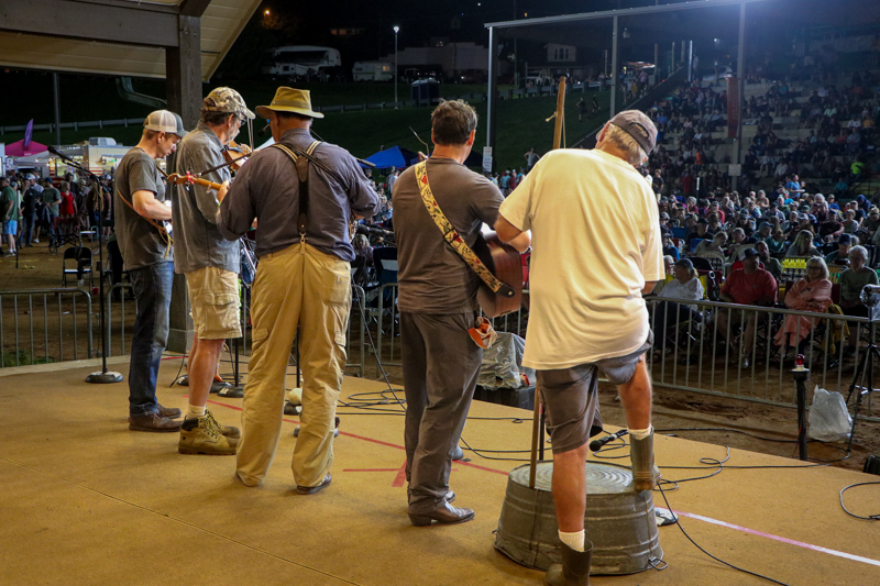 An old-time band on stage at the 2026 Old Fiddlers’ Convention – photo © G. Nicholas Hancock
