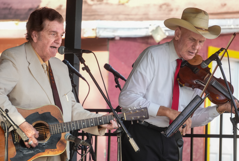 Larry Sparks and Mike Feagan at the 2026 North Carolina State Bluegrass Festival in Cherokee - photo © Jeff Lahr