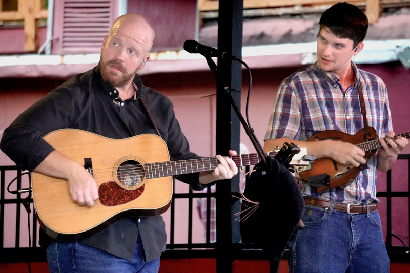 Jesse Smathers and Adam Miller with Lonesome River Band at the 2026 North Carolina State Bluegrass Festival in Cherokee - photo © Jeff Lahr