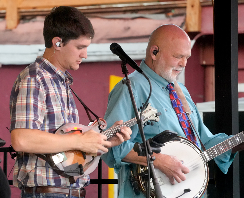 Adam Miller and Sammy Shelor with Lonesome River Band at the 2026 North Carolina State Bluegrass Festival in Cherokee - photo © Jeff Lahr