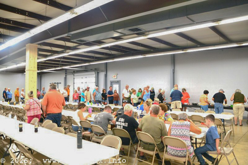 Lined up around the building for Edgar's Fish Fry at the Brown County Bluegrass Festival - photo © Bill Warren